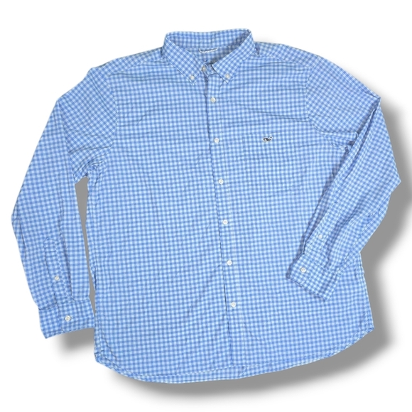 Vineyard Vines | Skysail Gingham On-The-Go Performance Button Down Boating Shirt - Picture 1 of 16
